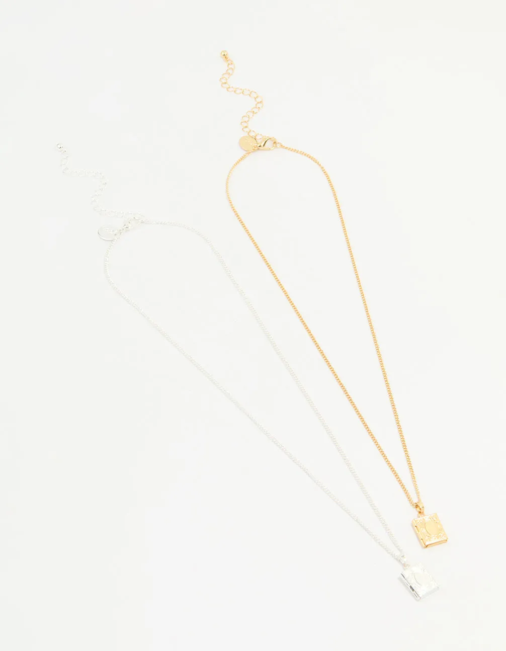 Gold & Silver Plated Locket Pendant Necklaces 2-Pack