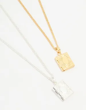 Gold & Silver Plated Locket Pendant Necklaces 2-Pack