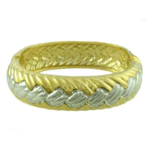 Gold and Silver Wide Braided Hinged Bangle - BG722T