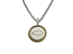 Gold and White Toned Religious Ichthys Fish Pendant Necklace