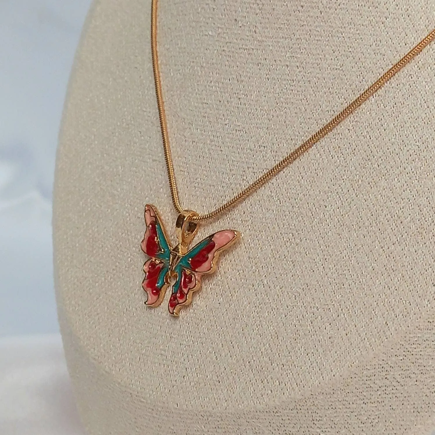 Gold Butterfly Charm Necklace - Gold Chain Necklaces In UK,Pink & Blue Butterfly Necklace,Pink Necklaces In The UK,Gold Jewellery In The UK