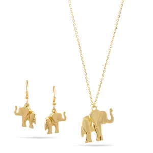GOLD ELEPHANT PENDANT NECKLACE AND EARRINGS SET #SWKK-11938GLD