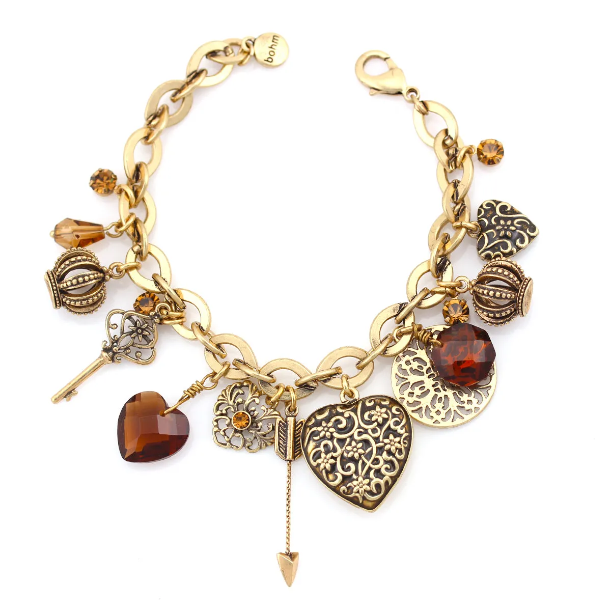 GOLD FILIGREE HEART AND MIX CHARMS BRACELETS #155BR2101 (4B5)