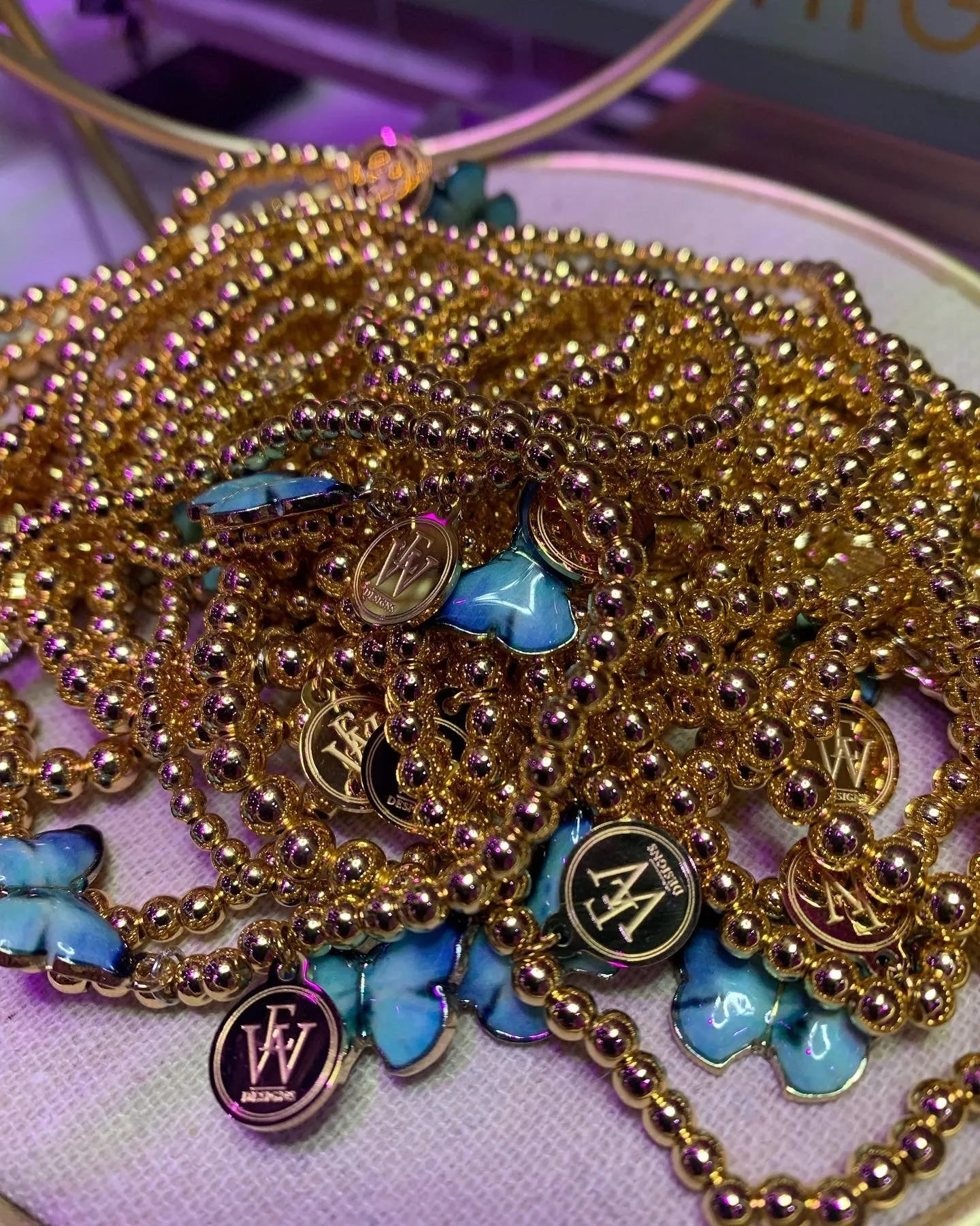 Gold Filled Beads Stretchy bracelet with Butterfly Charm 430-13 | Erika Williner Designs