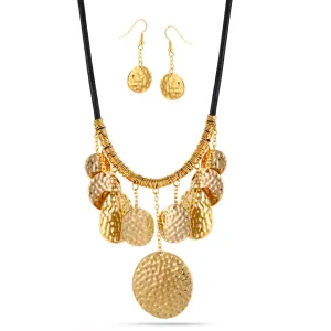 GOLD HAMMERED EARRINGS AND  NECKLACES SET #SQ4945G (SA11)