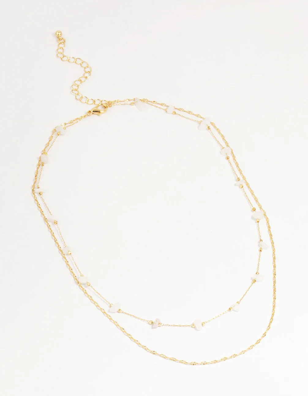 Gold Plated Brass Semi Precious Chain Layered Necklace