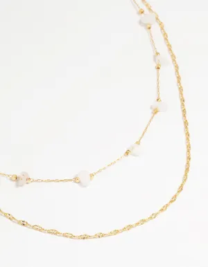 Gold Plated Brass Semi Precious Chain Layered Necklace