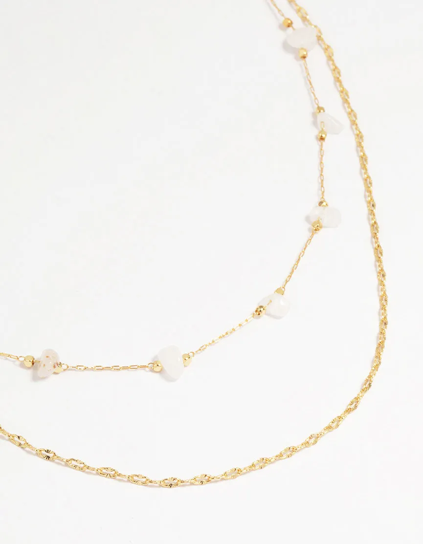 Gold Plated Brass Semi Precious Chain Layered Necklace