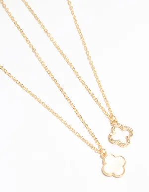 Gold Plated Flower Pendant Necklaces 2-Pack