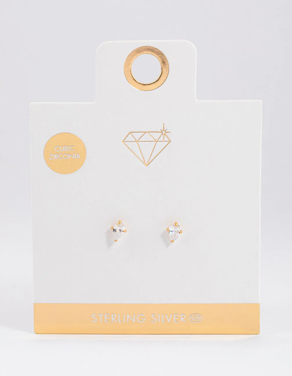 Gold Plated Sterling Silver Pear Cubic Zirconia Stud Earrings