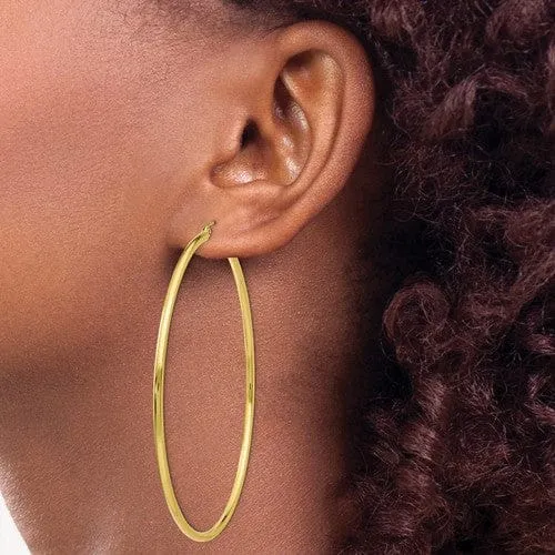 Gold Polished 2MM Round Classic Hoop Earrings