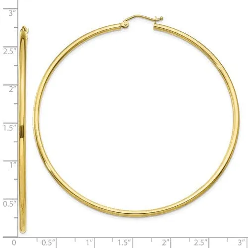 Gold Polished 2MM Round Classic Hoop Earrings