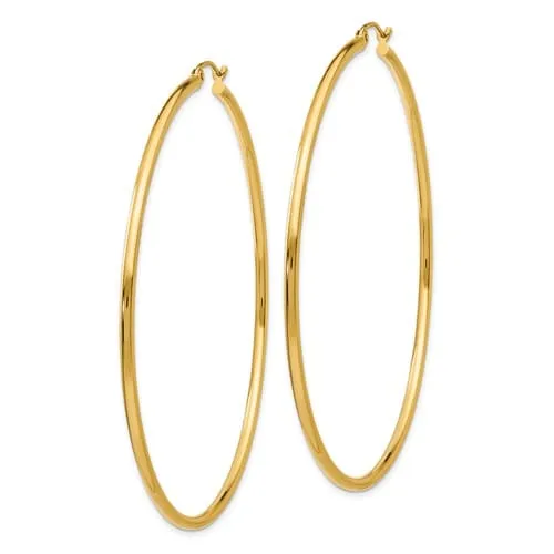 Gold Polished 2MM Round Classic Hoop Earrings