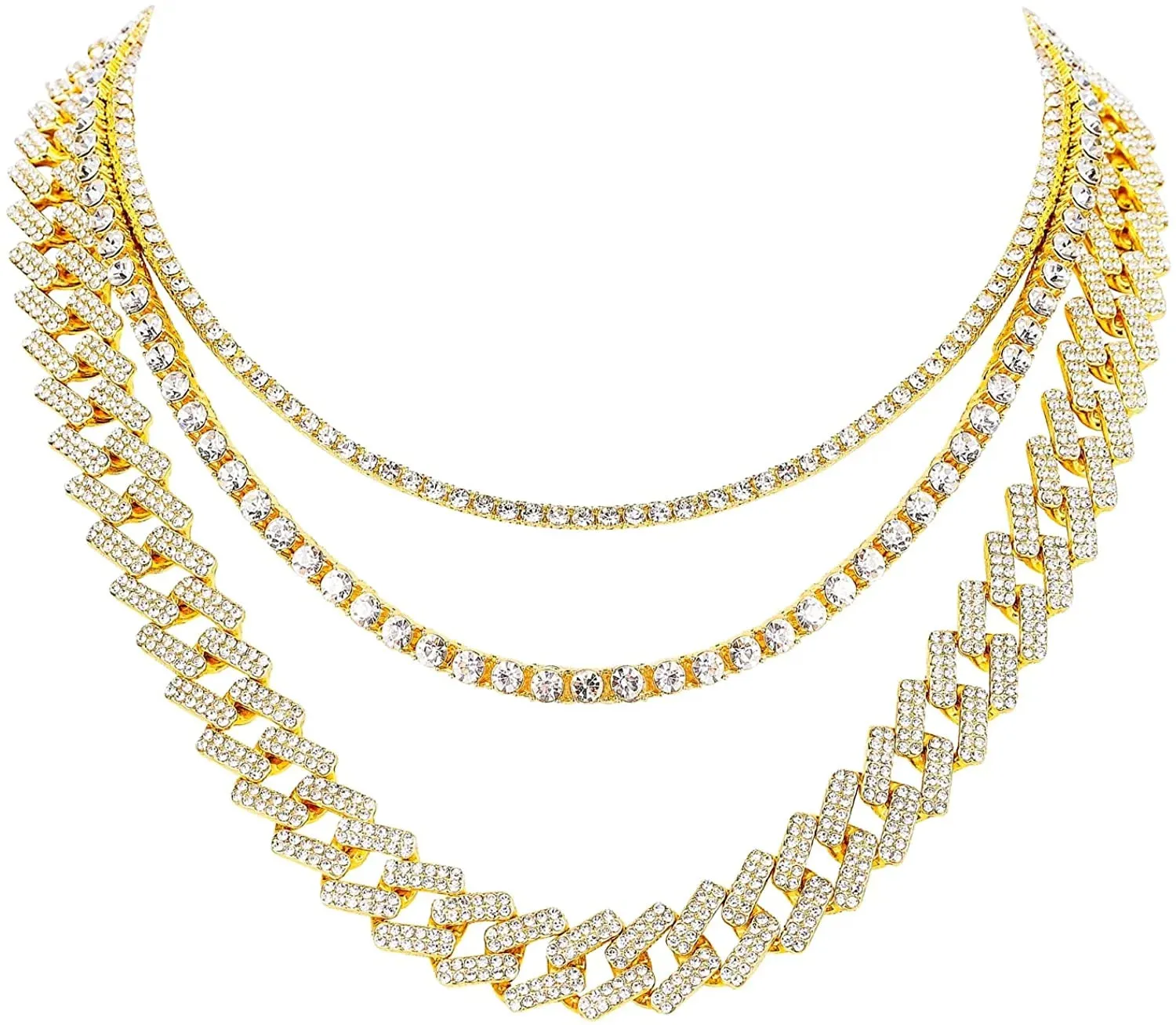 Gold Tennis & Cuban Link Chain Necklace