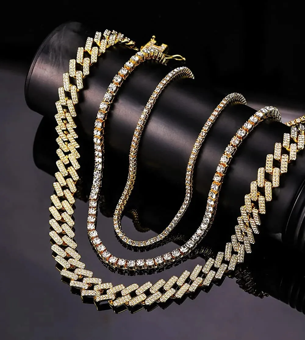 Gold Tennis & Cuban Link Chain Necklace