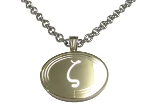Gold Toned Etched Oval Greek Letter Zeta Pendant Necklace