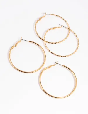 Gold Twisted Hoop Earring Set