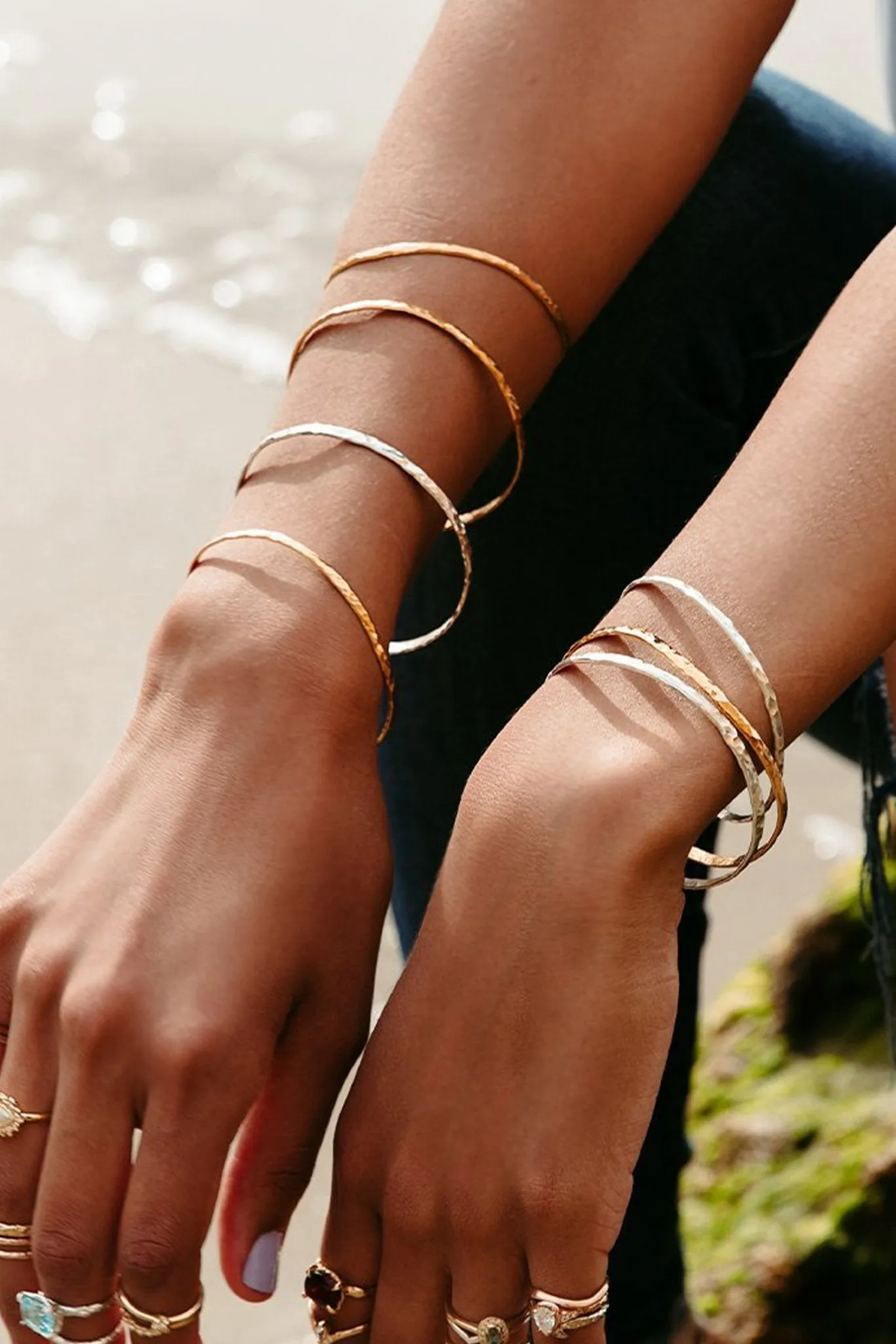 Gold Vermeil Hammered Wave Bangle