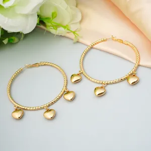 Golden Dangling Heart Hoops