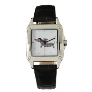 Gray Plaid Wiener Dog Leather Band Watches