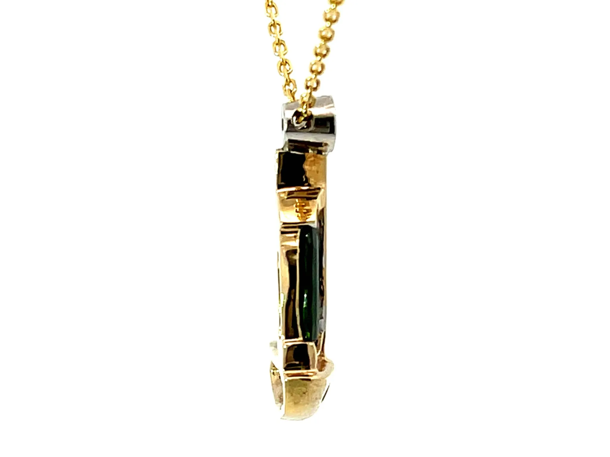 Green Tourmaline and Diamond Sail Boat Necklace Solid 14k Yellow Gold