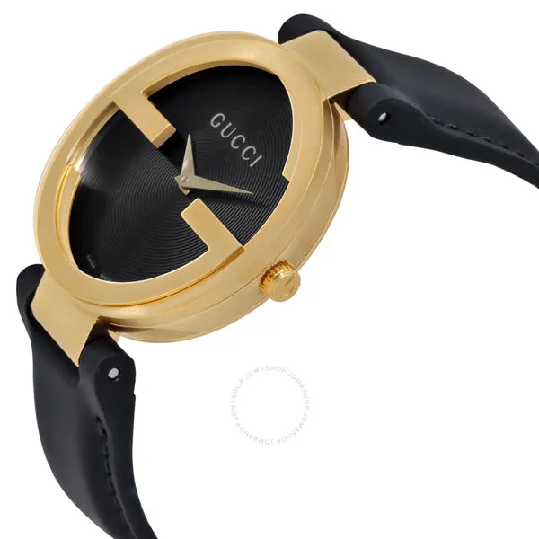 Gucci Interlocking Black Leather Black Dial Quartz Unisex Watch - YA133326