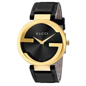 Gucci Interlocking Black Leather Black Dial Quartz Unisex Watch - YA133326