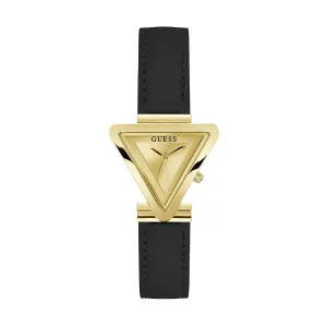 Guess Black Leather Strap Gold Dial Quartz Watch for Ladies - GW0548L3