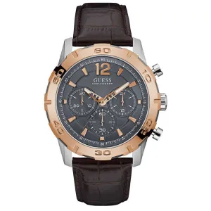 Guess Caliber Brown Leather Strap Grey Dial Chronograph Quartz Watch for Gents - W0864G1