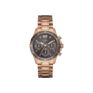 Guess Ladies Chronograph Watch IP RG With Black Dial & Metal Bracelet