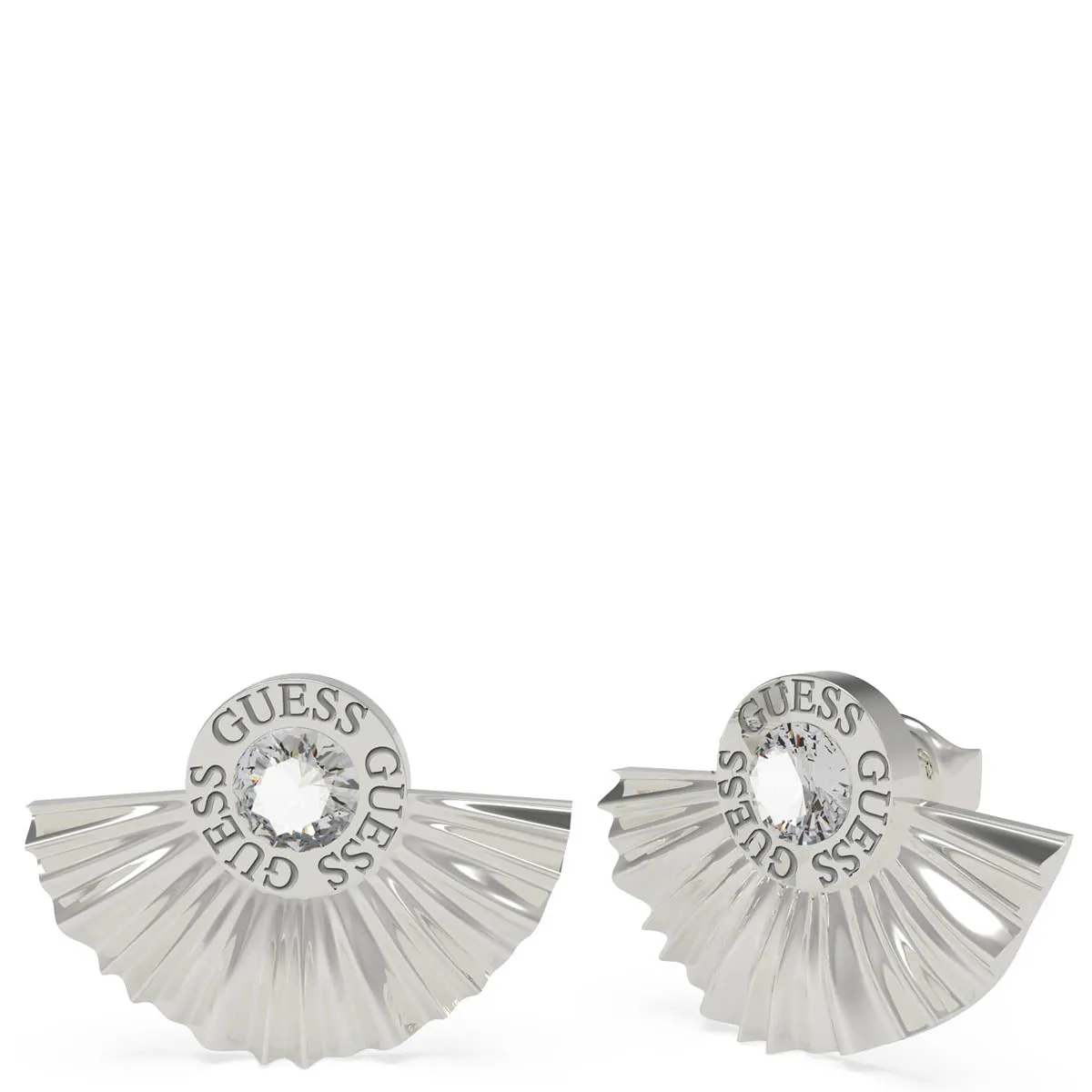 Guess Plisse Pleated Silver Stud Earrings