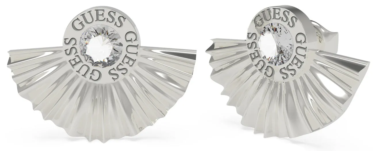 Guess Plisse Pleated Silver Stud Earrings