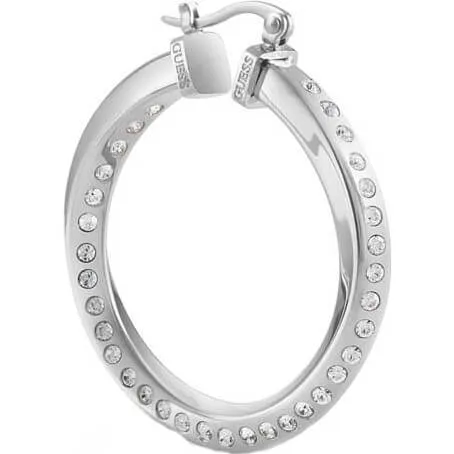Guess Silver Crystal Hoops Dont Lie Earrings