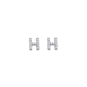 H Initial Stud Stud Earrings with Cubic Zirconia in Sterling Silver