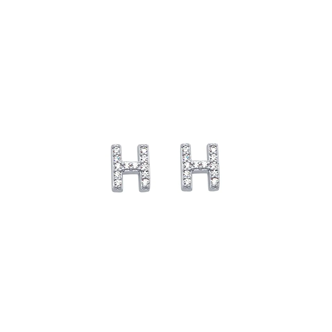 H Initial Stud Stud Earrings with Cubic Zirconia in Sterling Silver