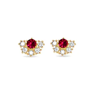 Half Flower Stud Earrings with Cubic Zirconia in 9ct Yellow Gold