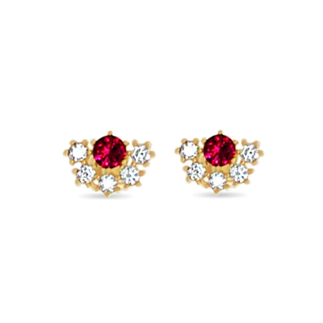 Half Flower Stud Earrings with Cubic Zirconia in 9ct Yellow Gold