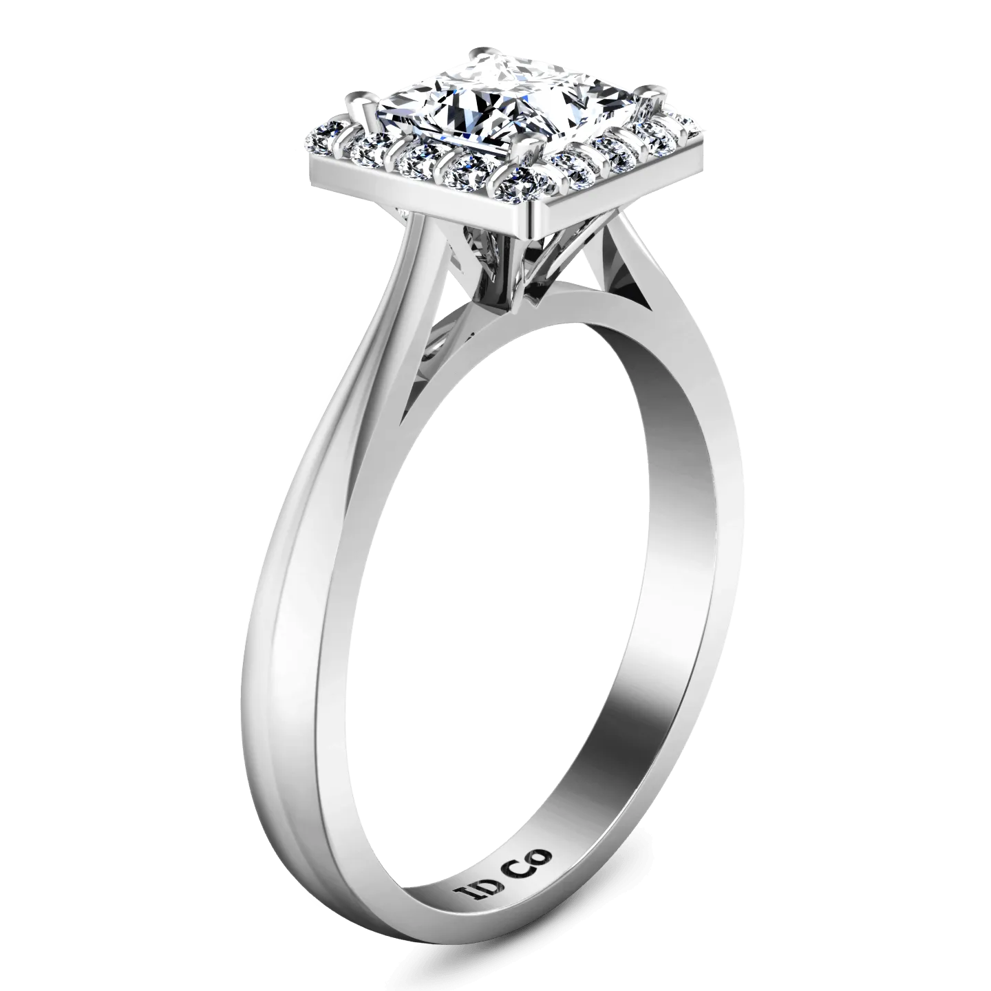 Halo Princess Cut Diamond Engagement Ring Lumiere 14K White Gold