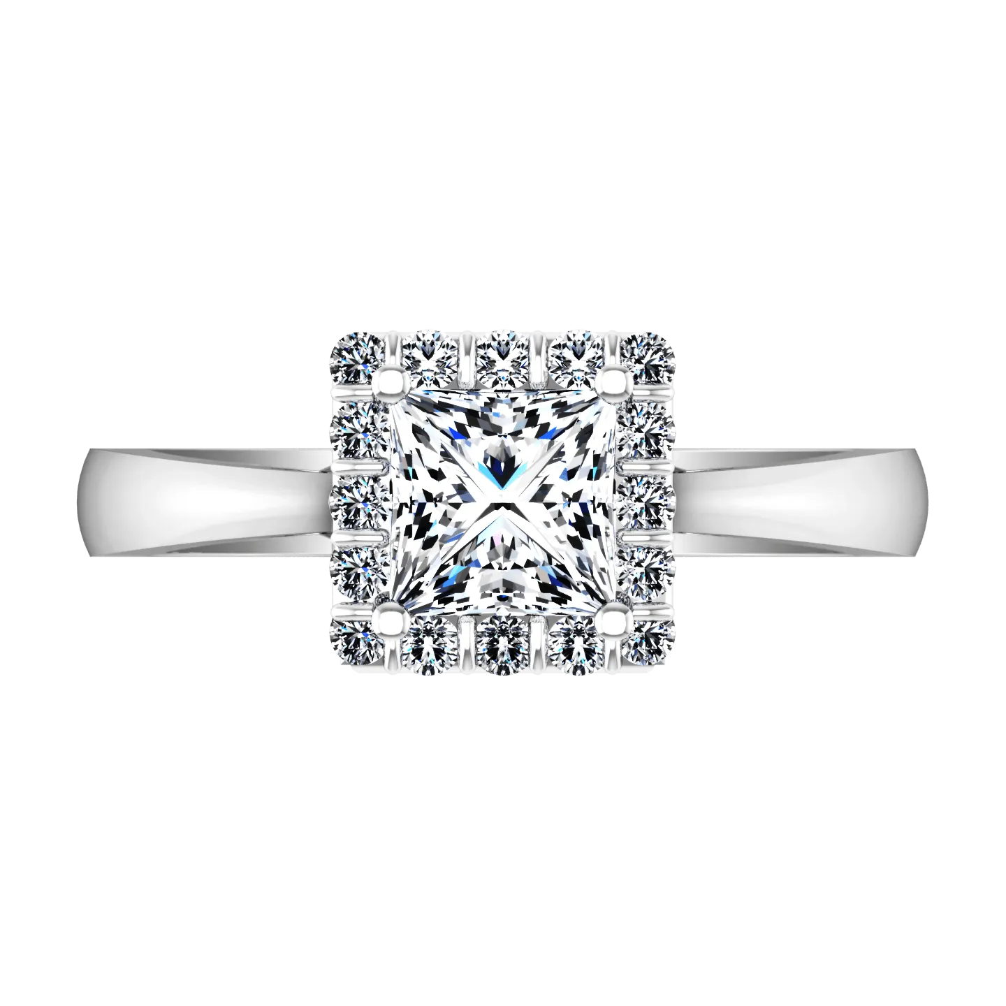 Halo Princess Cut Diamond Engagement Ring Lumiere 14K White Gold