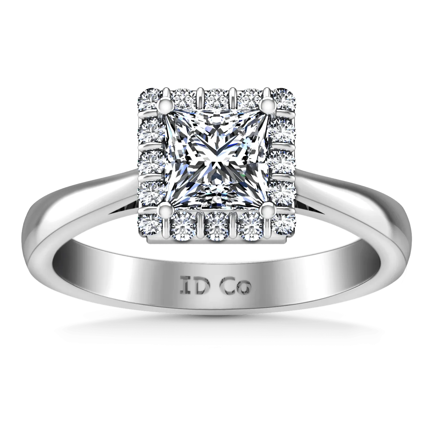Halo Princess Cut Diamond Engagement Ring Lumiere 14K White Gold