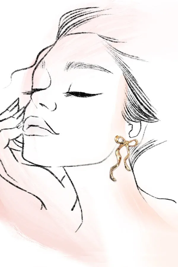 HAMMERED LONG BOW  RIBBON DROP EARRINGS | 31E24407