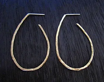 Hammered Textured Gold Bronze Artisan Hoop Earrings (one pair)