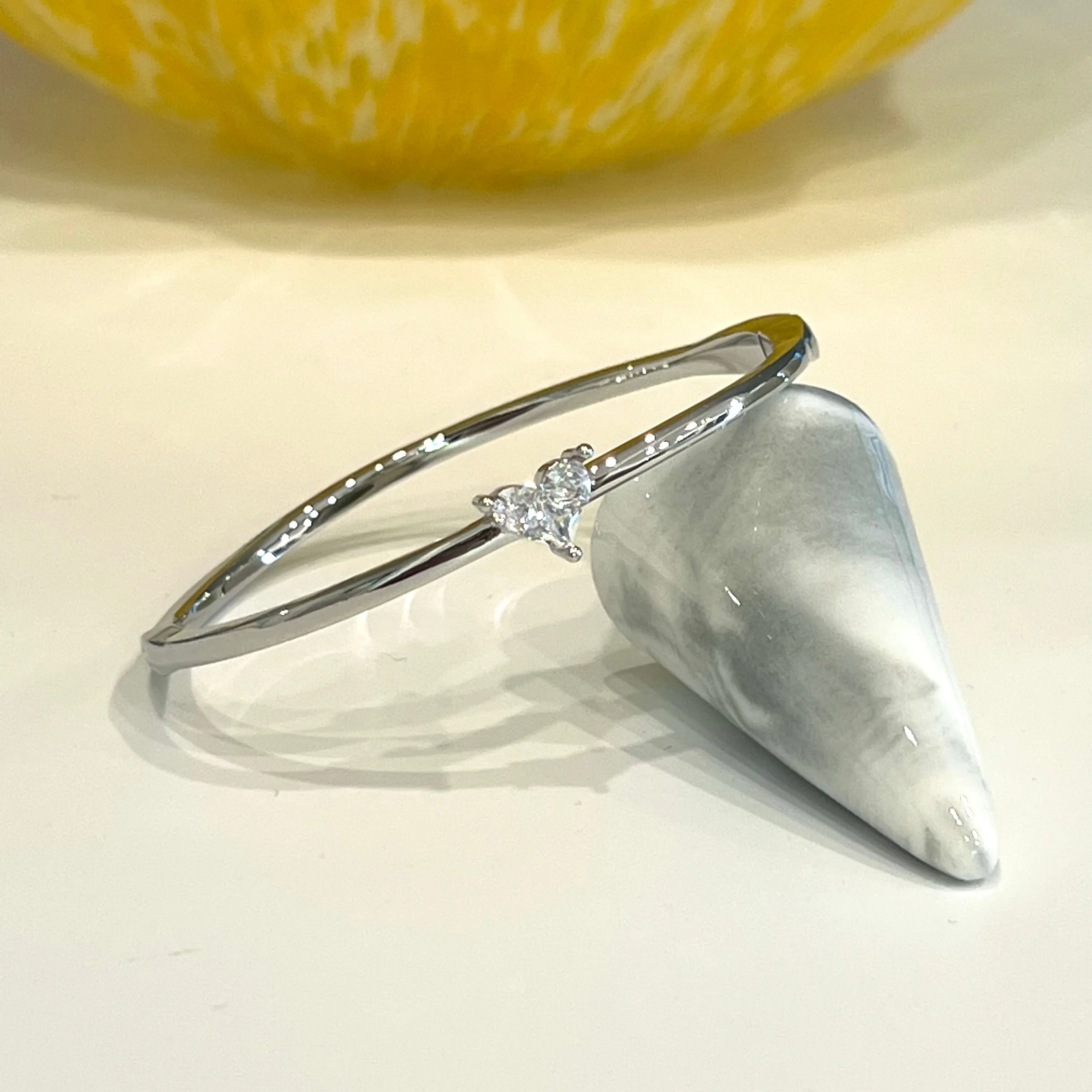 Heart CZ Bangle Bracelet - Silver and Gold