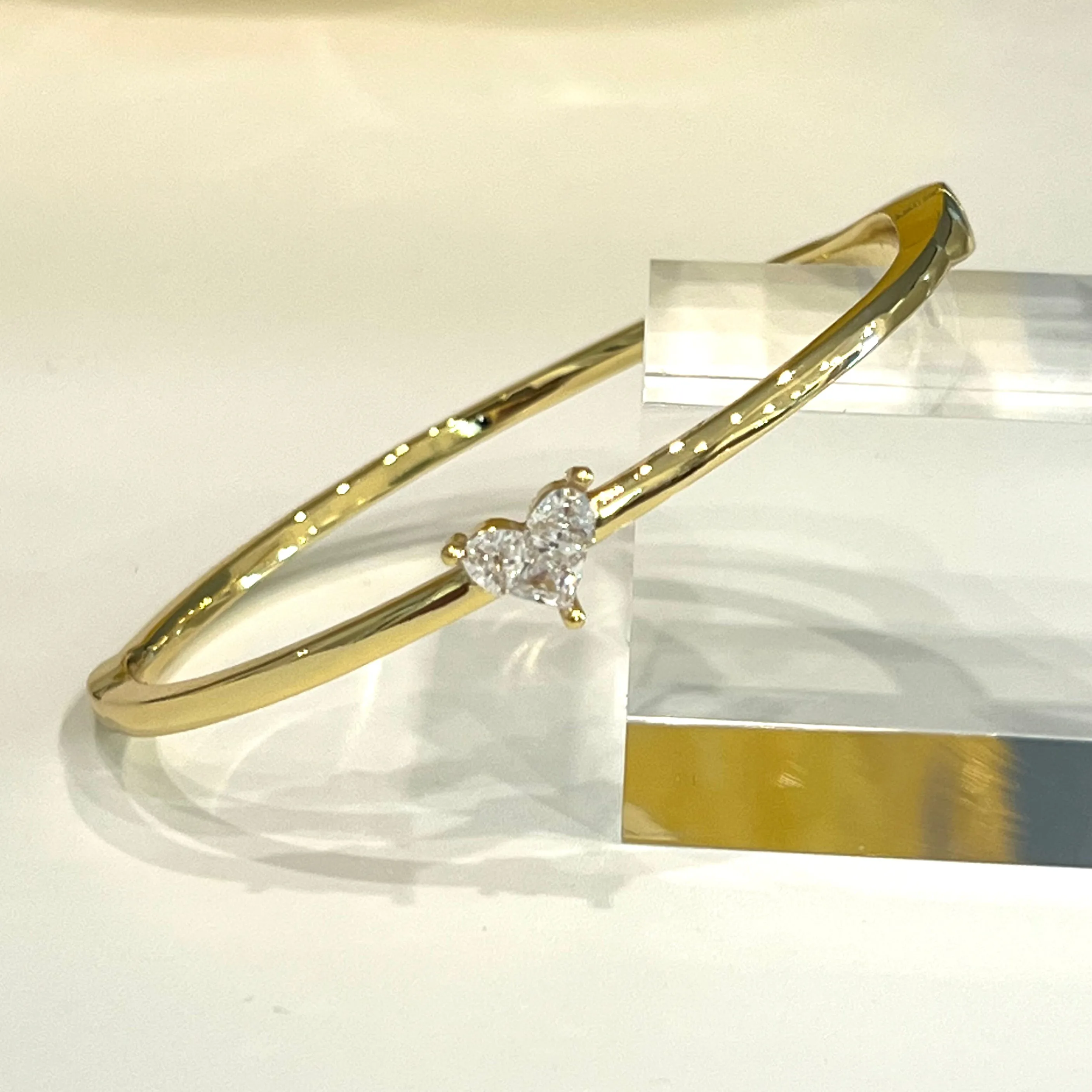Heart CZ Bangle Bracelet - Silver and Gold