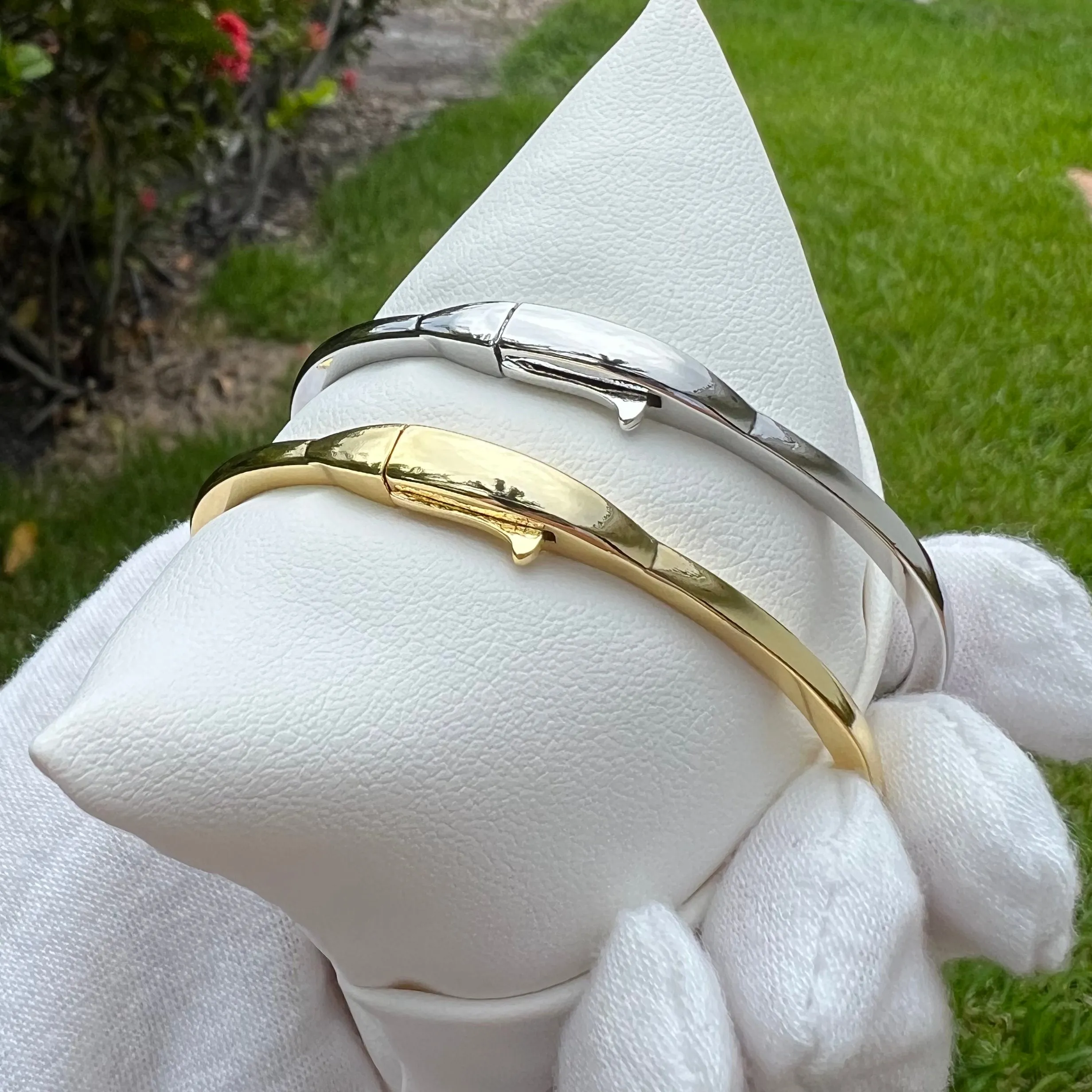 Heart CZ Bangle Bracelet - Silver and Gold