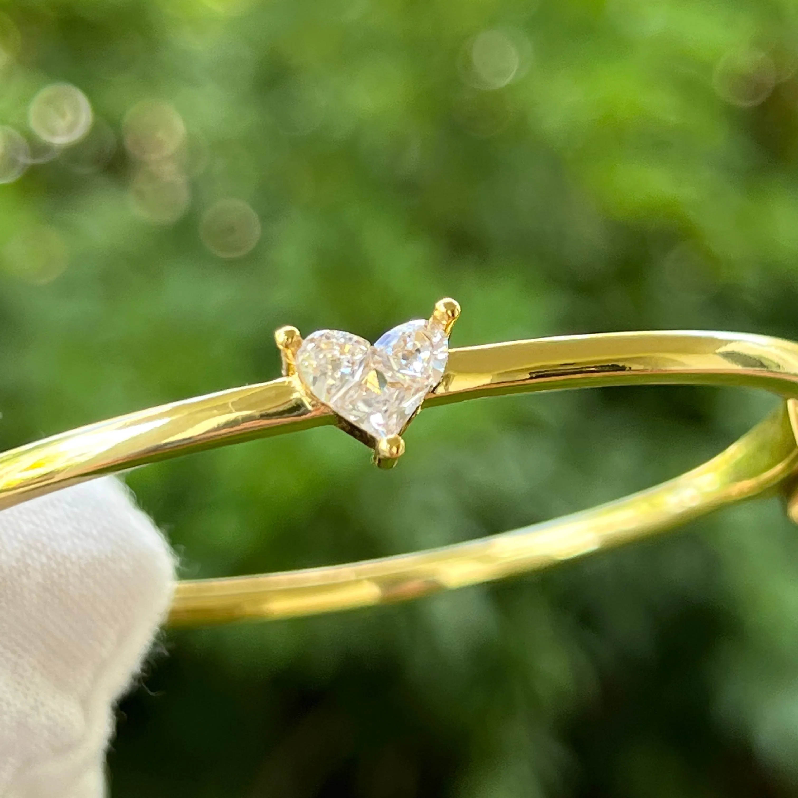 Heart CZ Bangle Bracelet - Silver and Gold
