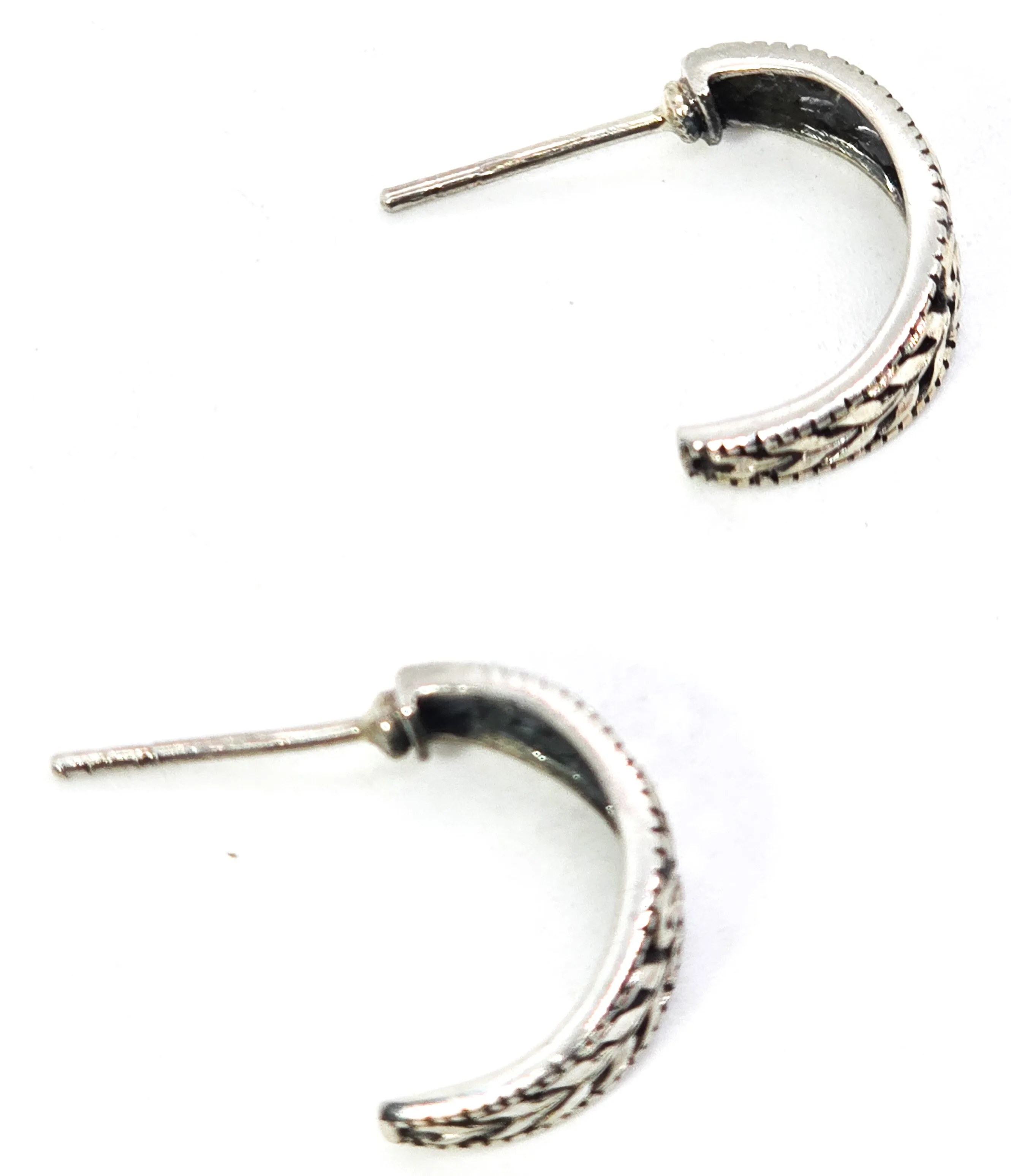 Heart filigree Open work vintage sterling silver crescent hoop earrings