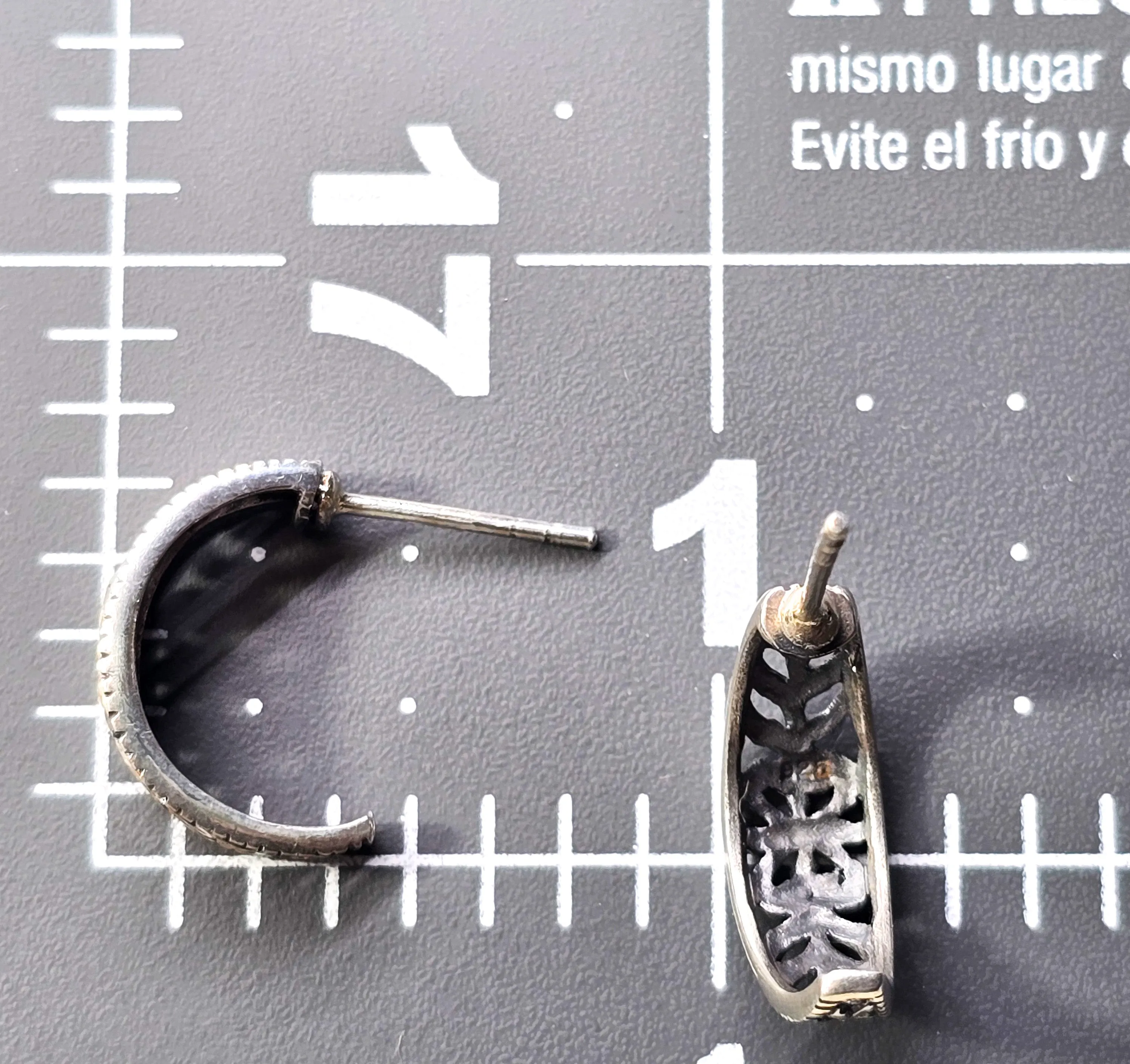 Heart filigree Open work vintage sterling silver crescent hoop earrings