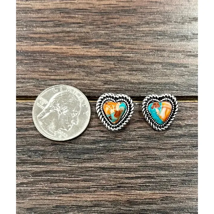 Heart Gemstone Stud Earrings