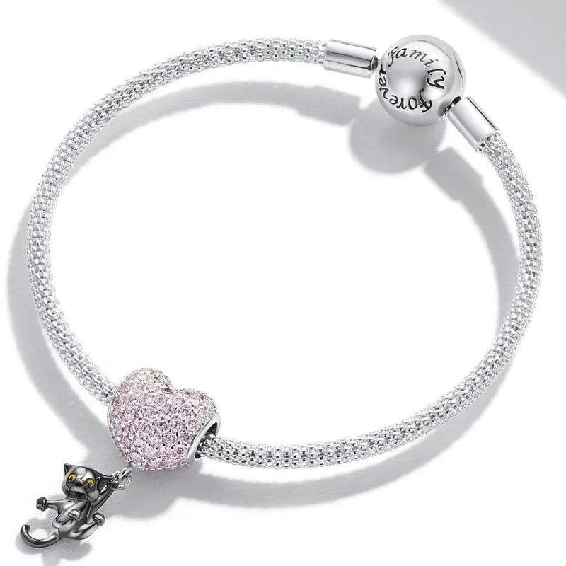 Heart Hanging Black Cat Charm